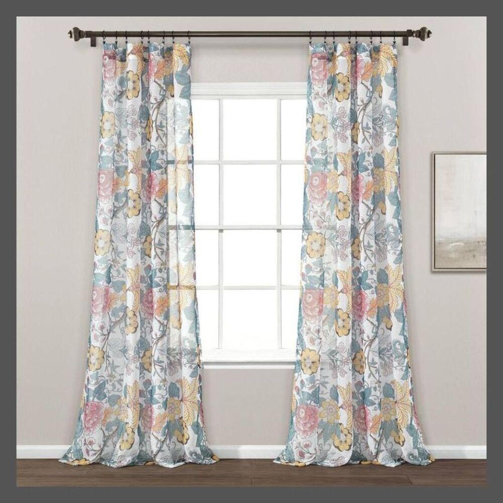 Open Box - Lush Decor - 2pk 52"x84" Sheer Sydney Curtain Panels Blue/Yello Blue